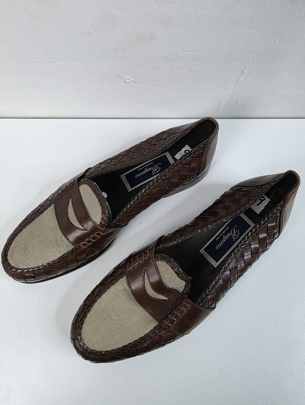Bragano Brown Woven Leather & Canvas Men's Loafers, Size 9